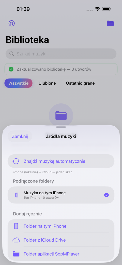 Źródła muzyki w iCloud Drive